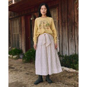 The GREAT. The Highland Eyelet Midi Skirt in Cream